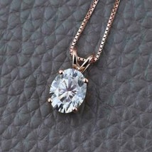 3Ct Oval Cut Solitaire GRA Moissanite Pendant Chain 14k Rose Gold Plated Silver - $121.54