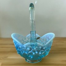 Vtg Fenton Glass Lily Of The Valley Aqua Blue Opalescent Handled Basket *read - £38.83 GBP