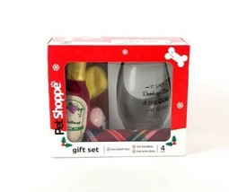 Pet Shoppe Gift Set 4Pc Toy Wine Glass &quot;It&#39;s NOT Drinking Alone If The Dog Home&quot; - £17.08 GBP