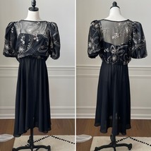 Black Blouson Top Pouf Sleeve Midi Dress L - $337.22 MXN