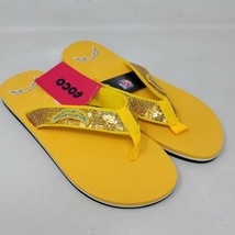 Los Angeles Chargers NFL Women&#39;s Flip Flops Size Large  9-10 Yellow Sequins - £13.25 GBP