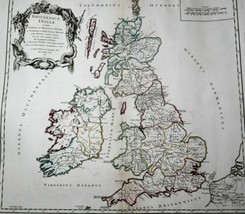 Britannicae Insulae Vaugondy Antique Map United Kingdom 1750 - £145.52 GBP