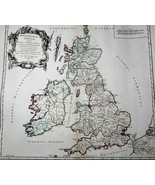 Britannicae Insulae Vaugondy Antique Map United Kingdom 1750 - £146.82 GBP