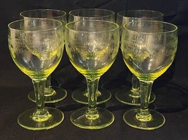 Set of 6 antique uranium christall wineglasses, marked all over - £139.80 GBP