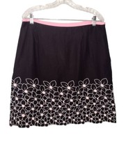 Rafaella Linen Blend Embroidered Floral Skirt Size 12 Black Pink Lined Modest  - £13.38 GBP