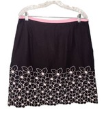 Rafaella Linen Blend Embroidered Floral Skirt Size 12 Black Pink Lined M... - £13.54 GBP