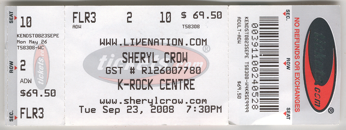 Sheryl Crow Collectable 2009 Ticket Stub Kingston KROCK Centre Canada Li... - $8.95