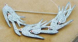Early 4 Birds Flying Rhinestone Pin Brooch - £23.48 GBP