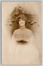 RPPC Edwardian Woman Gibson Girl Style Macrame Swag Backdrop Postcard S28 - £9.55 GBP