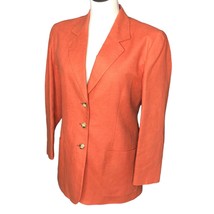 Land&#39;s End Linen Blazer Womens Petite 8 Orange Vintage Suit Jacket Shoulder Pads - £28.04 GBP