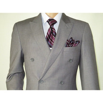 Men Apollo King Double Breasted Suit Classic Peak Lapel Soft Blend DM23 Gray image 5