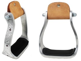 Horse Saddle Stirrups Western Aluminium Engraved Barrel Racing Rhinestones - $42.56