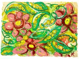 Original Art ‘Sweet Peas’ Encaustic Wax Painting by Artist Tristina Dietz Elmes  - £126.39 GBP