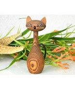 Vintage Japanese Cryptomeria Wood Carved Kitty Cat Animal Figurine - £16.08 GBP