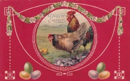 Happy Easter Rooster Hen Eggs 1908 Postcard D49 - $2.99