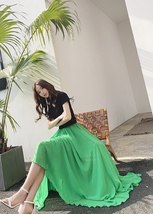 Summer Green Chiffon Maxi Skirt Women Plus Size Swing Chiffon Maxi Skirt image 5