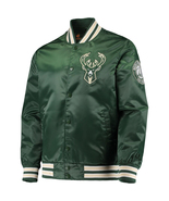 NBA Milwaukee Bucks Vintage Green Satin Bomber Letterman Baseball Varsity Jacket - £107.01 GBP