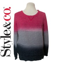 Style &amp; CO. Ombre Long Sleeve Sweatshirt, High Low Hem, Size S, Scoop Neckline - £11.67 GBP