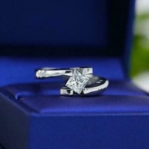 Bypass Engagement Ring 1.25Ct Princess Cut Moissanite 14k White Gold in Size 5.5 - £227.93 GBP