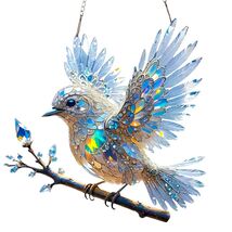 Crystal Sky Bluebird 2D Stained Art Ornament Sun Catcher inside outside ... - $16.15