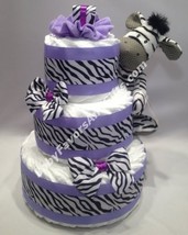 Zebra Diaper Cake - Purple / Green / Pink - for memorable Baby Shower - £68.43 GBP