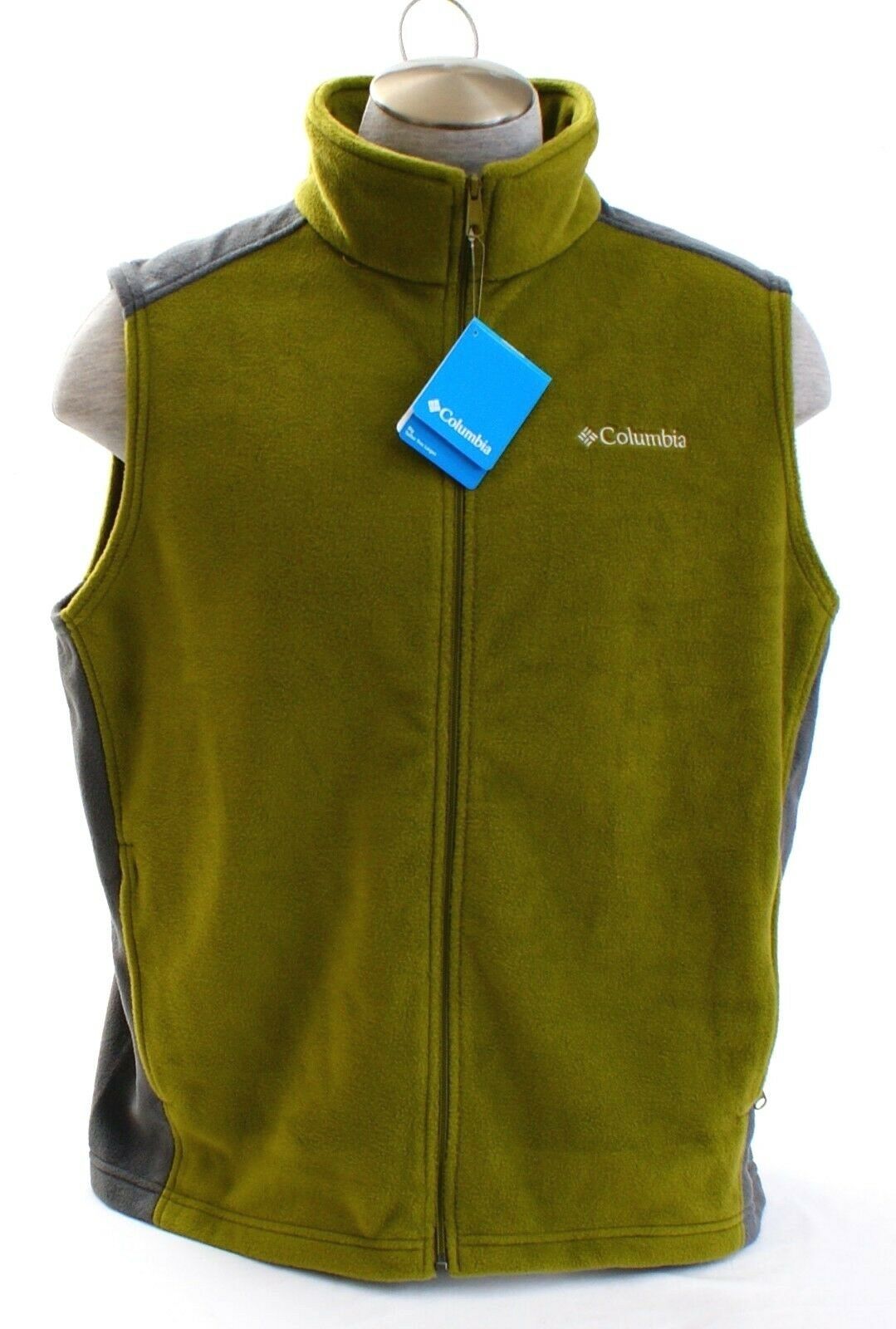 Columbia Steens Mountain Vest Green Zip Front Fleece Sleeveless Vest Men... - $37.49