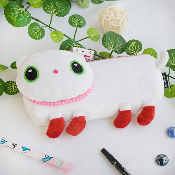 [White Kitty] Large Plush Pencil Pouch Bag (7.9*3.1*1.5)