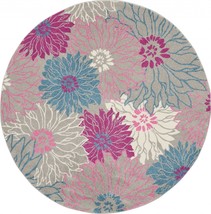 HomeRoots 385429 8 ft. Round Gray &amp; Pink Tropical Flower Area Rug - £183.17 GBP