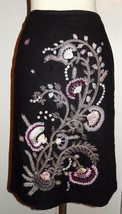 EDWARD Black Linen Blend Embroidered Beaded Pencil Skirt Women&#39;s 6 Petite - £9.43 GBP
