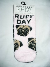 Micro Velour Women&#39;s Low Cut Cozy Socks 2 Pair Shoe Size 4-10 Ruff Day Pug Dog - £8.62 GBP