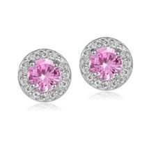 3.00 Ct Round Cut Pink Sapphire Women&#39;s  Stud Earrings 14K White Gold Fi... - £39.33 GBP