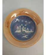 Vintage 9&quot; Decorative Serving Bowl Blue Winter Scene Gold 2&quot; Inner Rim J... - £9.49 GBP