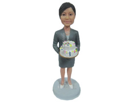 Custom Bobblehead Cool Corporate Lady In Formal Outfit Celebrating Birthday - Ca - £70.97 GBP