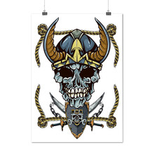 Viking Pirate Metal Skull Warrior Art Matte/Glossy Poster A0 A1 A2 A3 A4 | Wellc - £6.38 GBP+