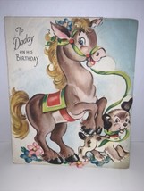 Vintage 1950’s Charm Craft Daddy Birthday Greeting Card Horse Pony Puppy... - $4.94
