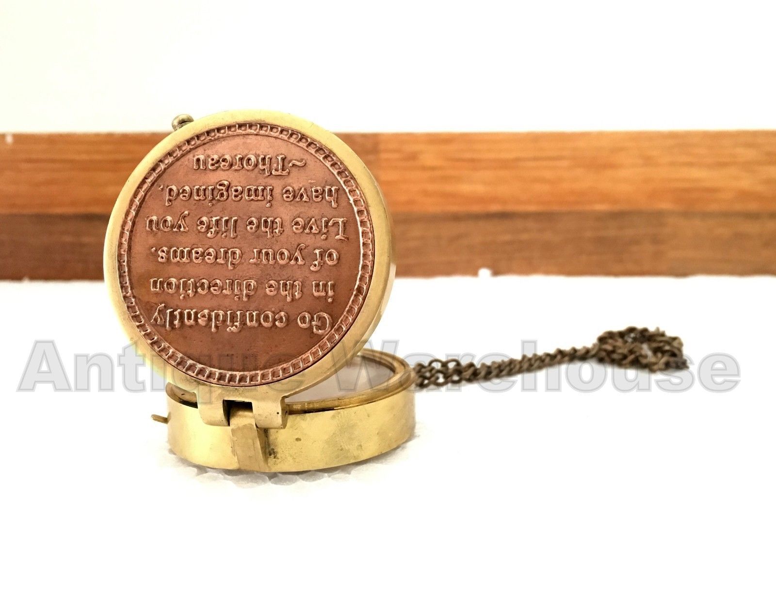 Solid Brass Compass "GO CONFIDENTIALLY IN THE DIRECTION OF YOUR DREAMS" Gift - $14.69