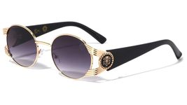 Dweebzilla Slim Round Oval Lion Head Medallion Luxury Metal &amp; Plastic Sunglasses - £12.29 GBP