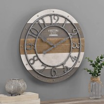 Large Round Wall Clock Home Decor Vintage Farmhouse Battery Operated Woo... - £30.85 GBP