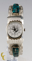 T F Navajo Bailando Indio Plata de Ley Puño Reloj de Pulsera Turquesa Detalles - £296.53 GBP