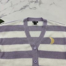 Hot Topic Womens Moon Cardigan Sweater Size S Lilac Purple White Stripe ... - £22.57 GBP