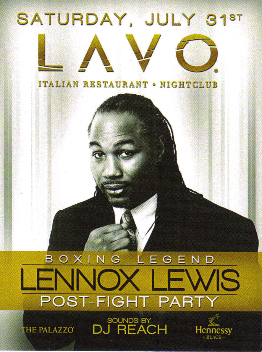Boxing Legend LENNOX LEWIS Post Fight Party VIP Pass Jul 31s - $3.95