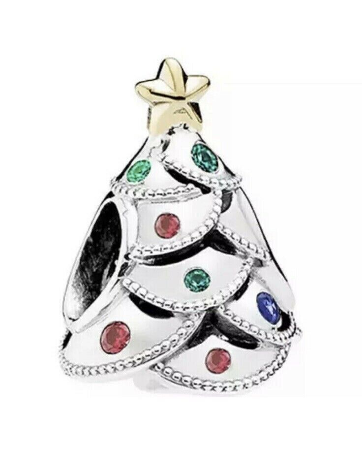 Primary image for  1 pc European Charm Christmas Tree Silver with multi-colored CZ Crystals