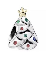  1 pc European Charm Christmas Tree Silver with multi-colored CZ Crystals - £58.18 GBP
