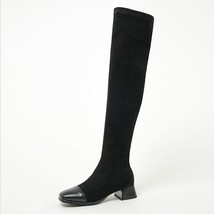 Patchwork Square Toe Med Heels Over Knee HIgh Boots Woman Sexy stretch Slim Long - £76.49 GBP