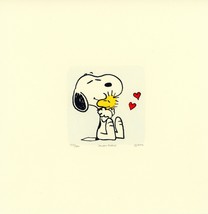 Snoopy + Woodstock Peanuts Sowa &amp; Reiser #D/500 Hand Painted Etching Art Heart - $74.95