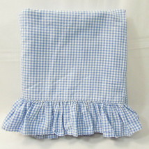 Coming Home Lands End Gingham Blue Ruffled Cotton Percale Queen Flat Sheet - £39.37 GBP