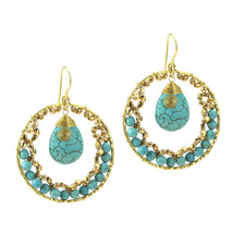 Dazzling Moon Teardrop Turquoise Dangle Brass Earrings - £12.65 GBP
