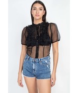 Women&#39;s Sheer Ruffle Trim Dot Top - $18.73 CAD