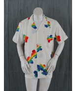 Vintage Hawaiian Shirt - 1980s Ocean Pacific Rainbow Flowers - Men&#39;s Large - £60.24 GBP