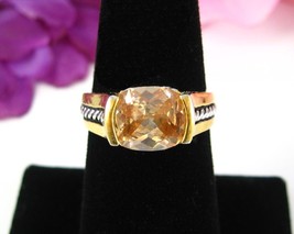 PEACH Glass STONE RING Vintage Solitaire Facets Goldtone Signed Premier Designs  - £16.58 GBP